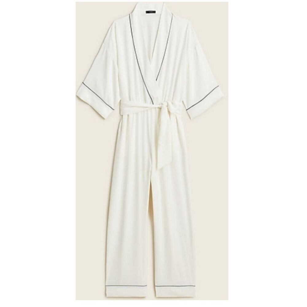 NWT J. Crew Easy-luxe Eco Jumpsuit White with Navy Trim Size Medium